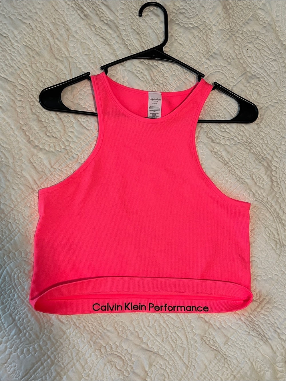 Calvin Klein Neon Pink Ribbed Cropped Tank